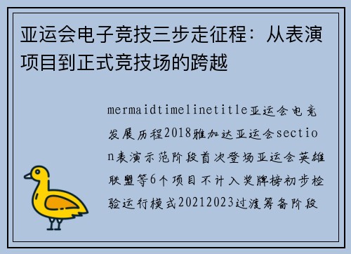 亚运会电子竞技三步走征程：从表演项目到正式竞技场的跨越